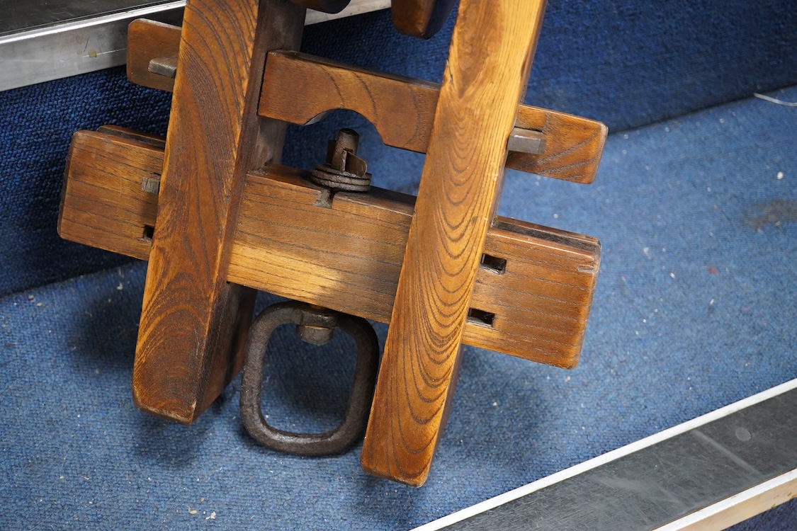A large 19th century Japanese wood pulley, 62cm wide